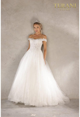 Terani Couture 2215P0034 Wedding Off-Shoulder Corset Long Formal Premium Dress
