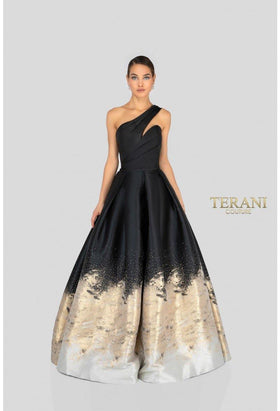 Terani Couture 1912E9180 Glamorous Formal Prom One-Shoulder A-Line Long Metallic Dress