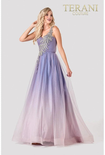 Terani Couture 2111P4110 Blush Grey One Shoulder Long Prom Gown