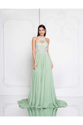 Terani Couture 1812P5393 Elegant Formal Prom Halter A-Line Long Evening Chiffon Dress
