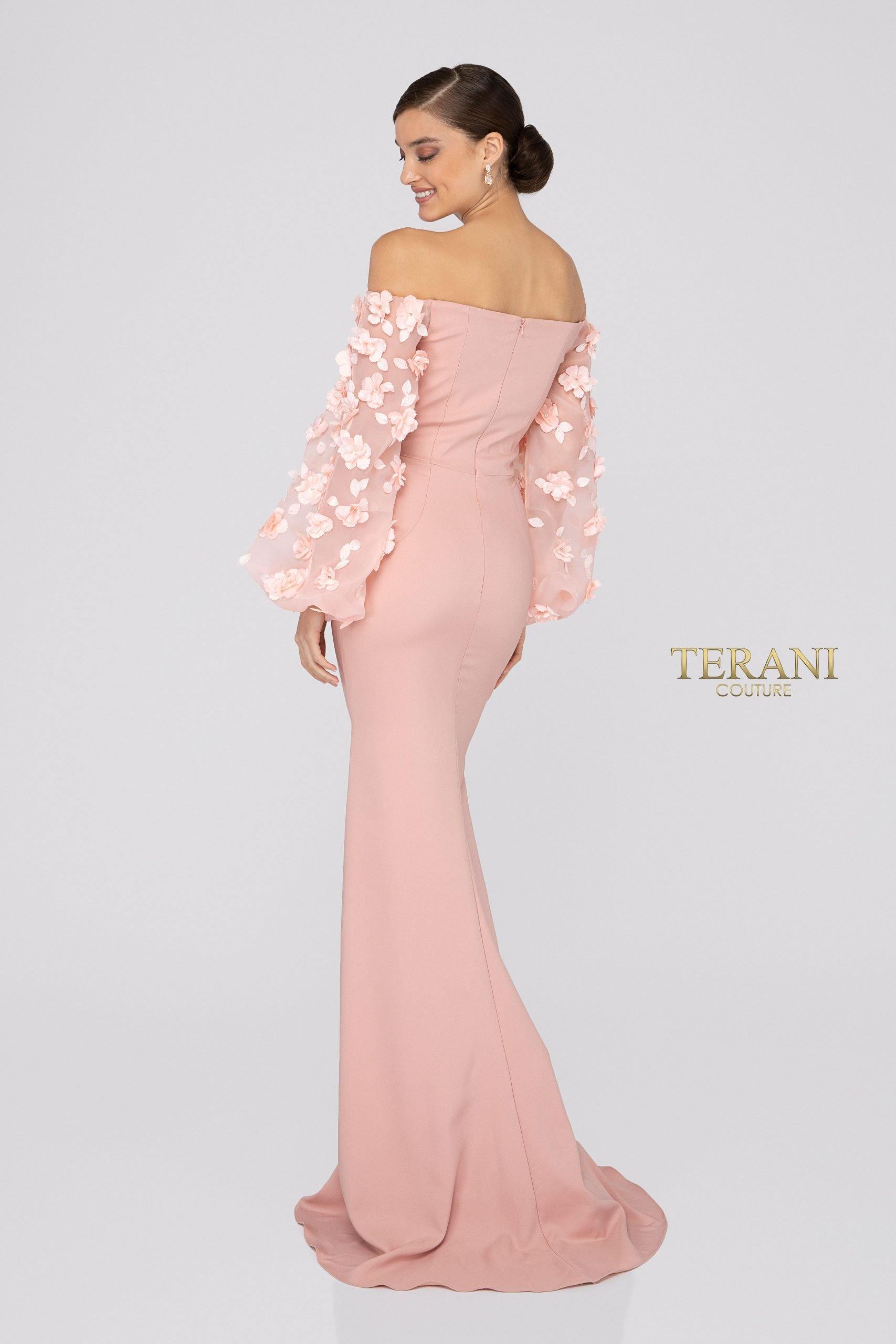 Terani Couture 1911E9128 Elegant Evening Gown with Sheer Organza Sleeves
