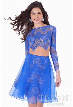 Terani Couture 1621H1035 Sophisticated A-Line Two-Piece Long Sleeve Formal Lace Dress