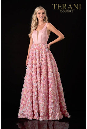 Terani Couture 2111P4102 Prom Floral Applique Long Evening Premium Blush Dress