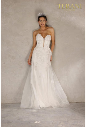 Terani Couture 2111P4055 Prom Strapless Corset Long Formal Premium Ivory Dress