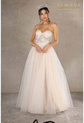 Terani Couture 2215P0005 Glamorous Prom Red Carpet Strapless Long Evening Tulle Dress