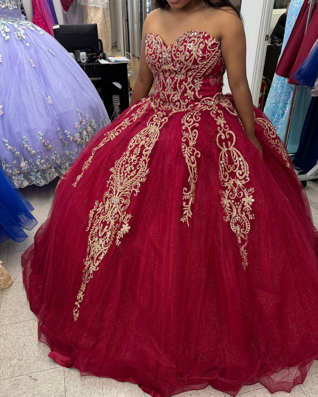 maroon and gold sweet 16 dresses Glitter Burgundy Quinceanera Dress with Gold Lace Crystals Beads Sweet 15 16