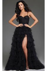 Tiered Ruffle Black Prom Ball Gown: Jovani 38278 - Prom