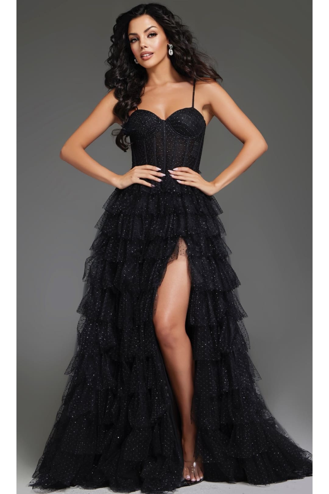 Tiered Ruffle Black Prom Ball Gown: Jovani 38278 - Prom