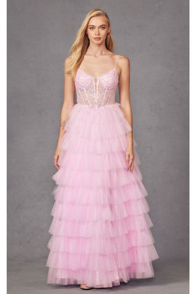 Tiered Ruffle Prom Gown by Juliet JT2458A