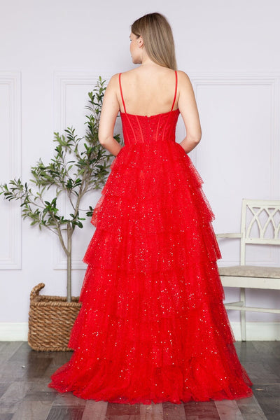 Poly USA 9328 Tiered Sleeveless Corset Sequin Gown
