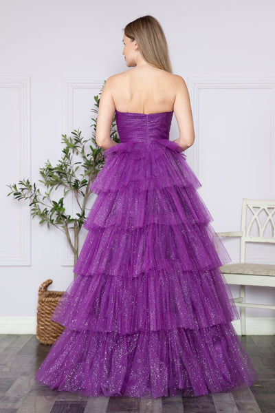 Poly USA 9386 Tiered Strapless Glitter A-line Gown