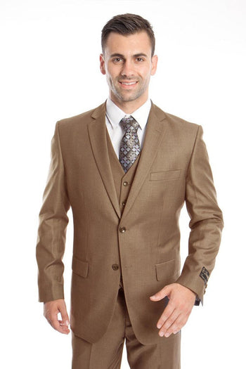 Traje de boda y negocios para hombre, de dos botones y color liso, en gris topo oscuro
