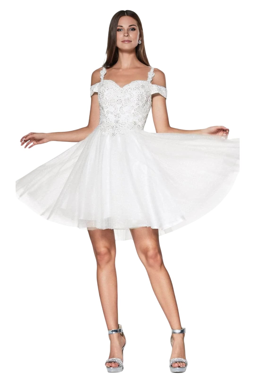 Tulle Dress 2025 Cold Shoulder Glitter Party Gown - Off White / XS - Prom