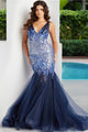 Tulle Fitted Sleeveless Gown by Jovani 38373 - 00 / Navy/Periwinkle - Long Formal Dresses
