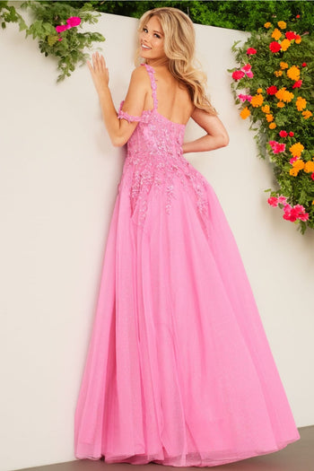 Tulle Off Shoulder A-line Slit Gown by Jovani 25826 - Long Formal Dresses