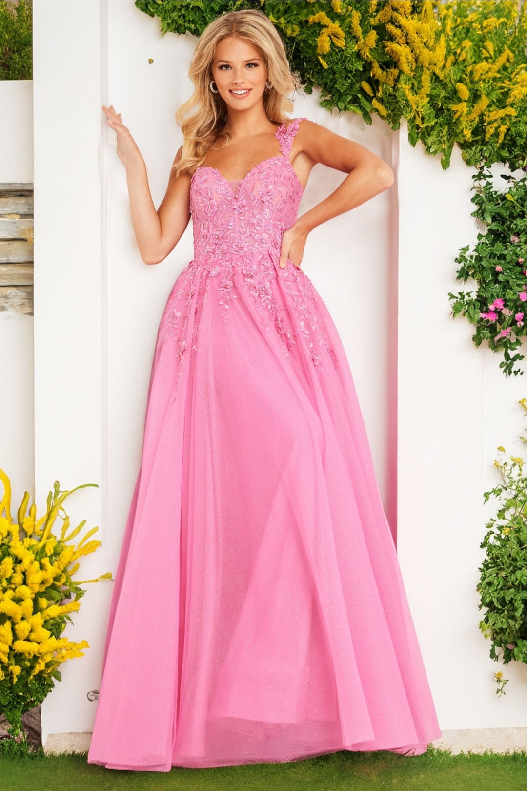 Tulle Off Shoulder A-line Slit Gown by Jovani 25826 - Long Formal Dresses