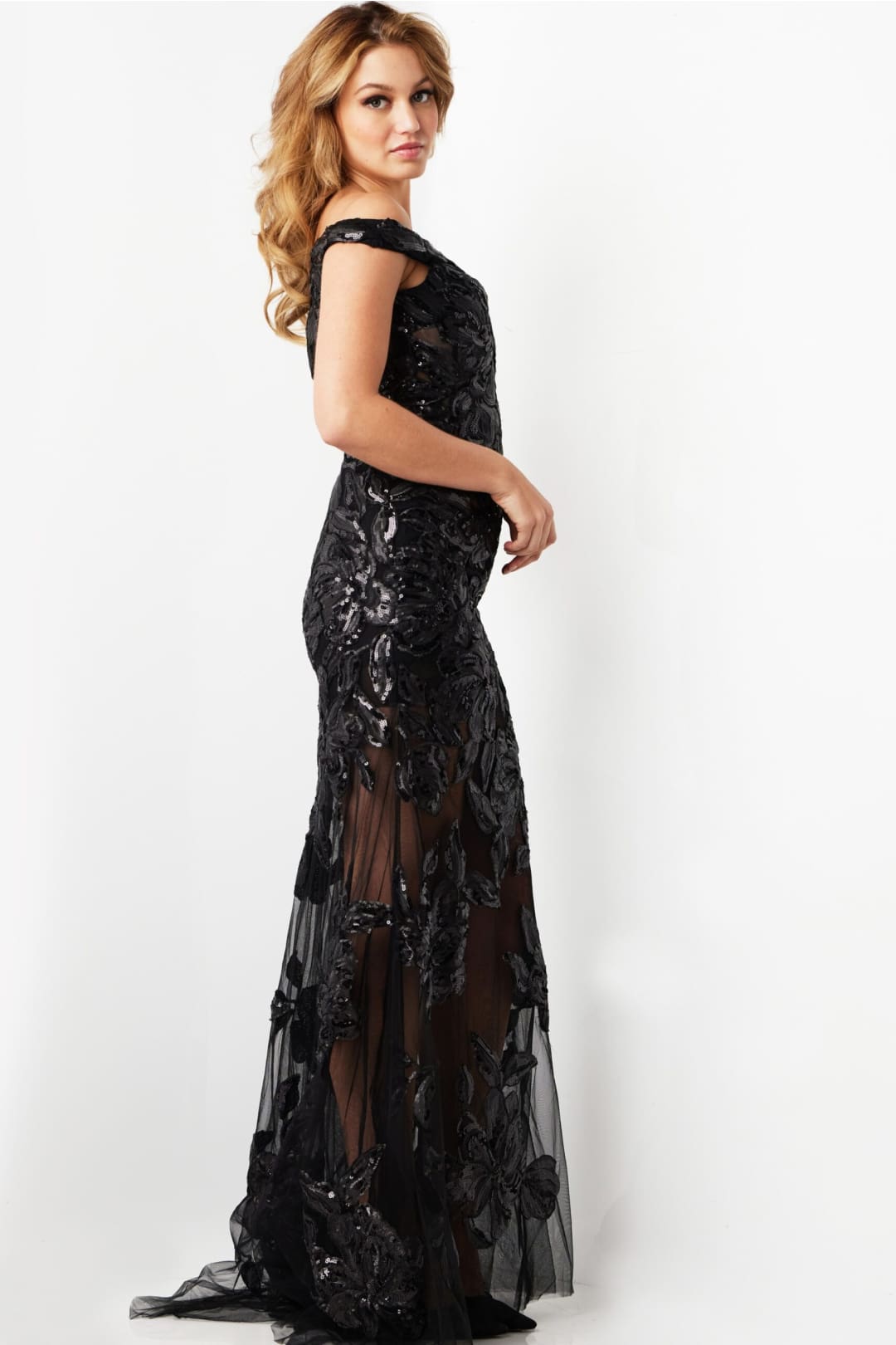 Tulle Off Shoulder Sheer Gown by Jovani 23834 - Long Formal Dresses