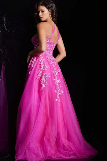 Tulle One Shoulder A-line Gown by Jovani 39318 - Long Formal Dresses