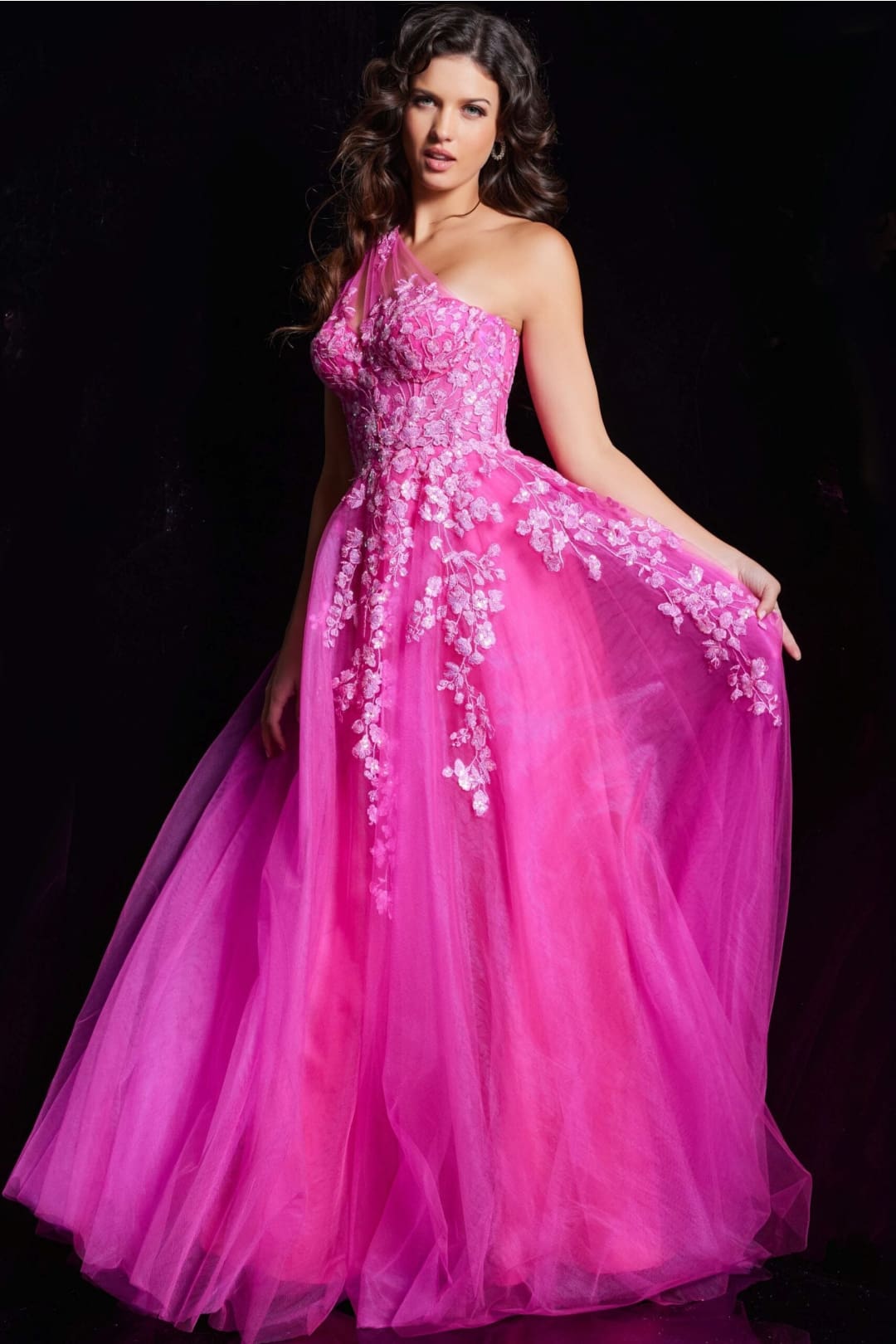 Tulle One Shoulder A-line Gown by Jovani 39318 - Long Formal Dresses
