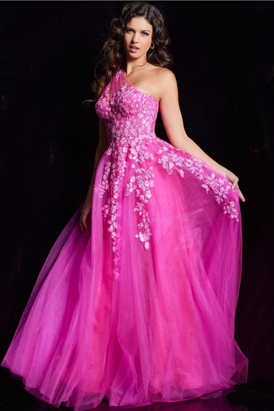 Tulle One Shoulder A-line Gown by Jovani 39318 - Long Formal Dresses