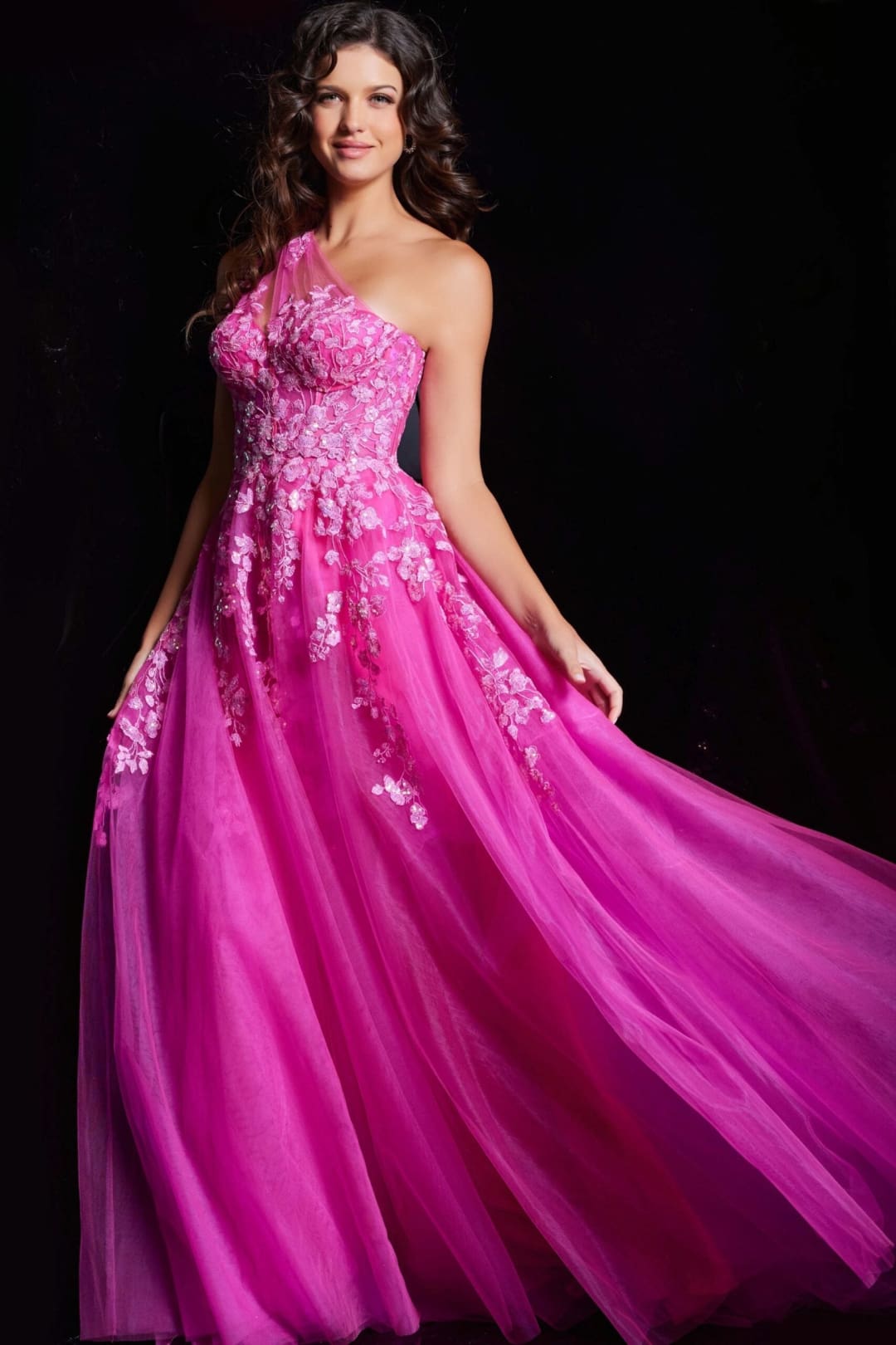 Tulle One Shoulder A-line Gown by Jovani 39318 - Long Formal Dresses