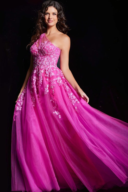 Tulle One Shoulder A-line Gown by Jovani 39318 - Long Formal Dresses