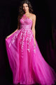 Tulle One Shoulder A-line Gown by Jovani 39318 - 00 / Fuchsia - Long Formal Dresses