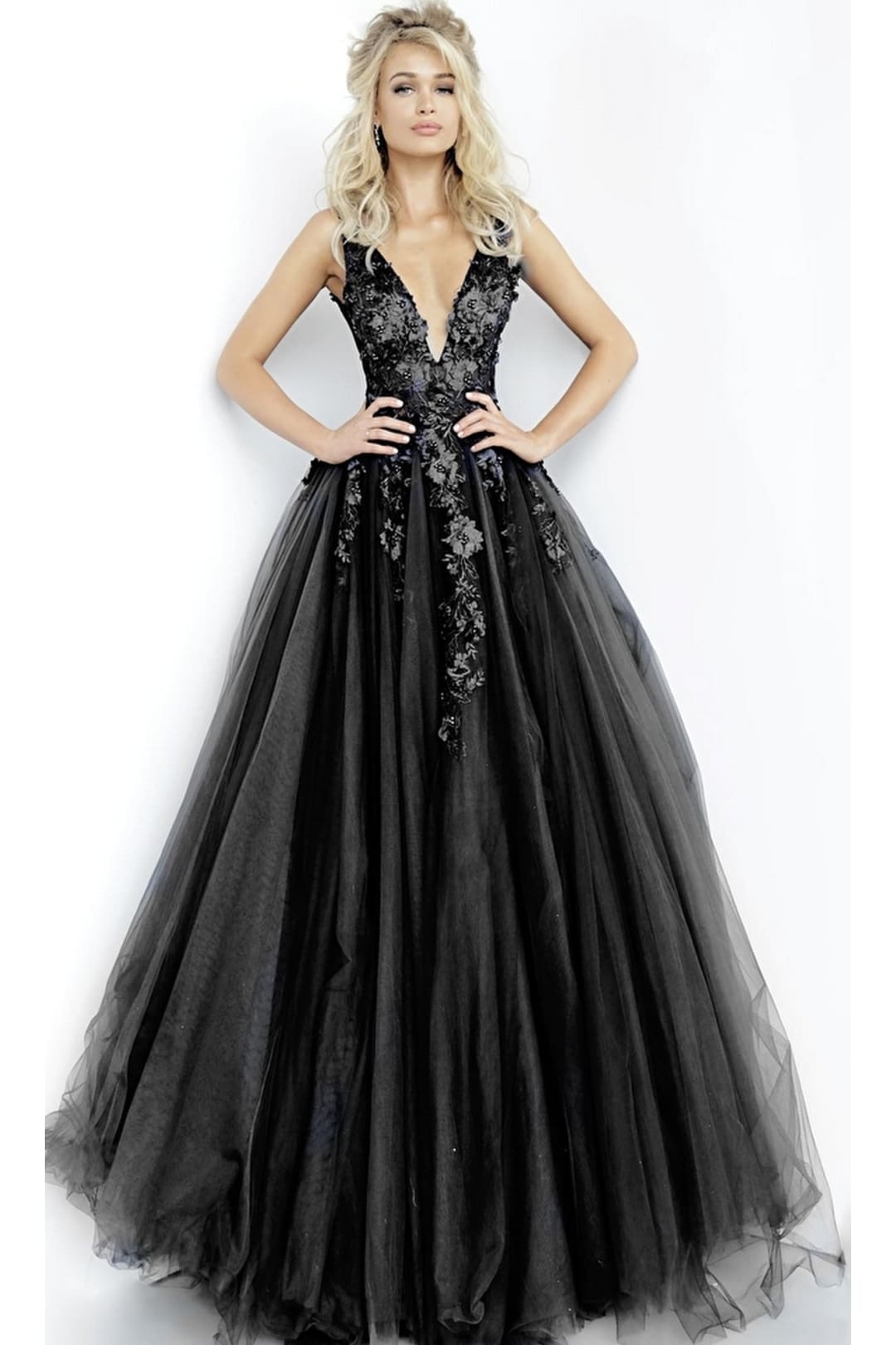 Tulle Sleeveless A-line Gown by Jovani 55634 - 00 / Black/Black - Long Formal Dresses