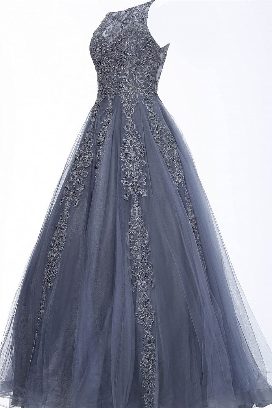 Tulle Sleeveless A-line Gown by Jovani 59046 - 00 / Charcoal - Long Formal Dresses