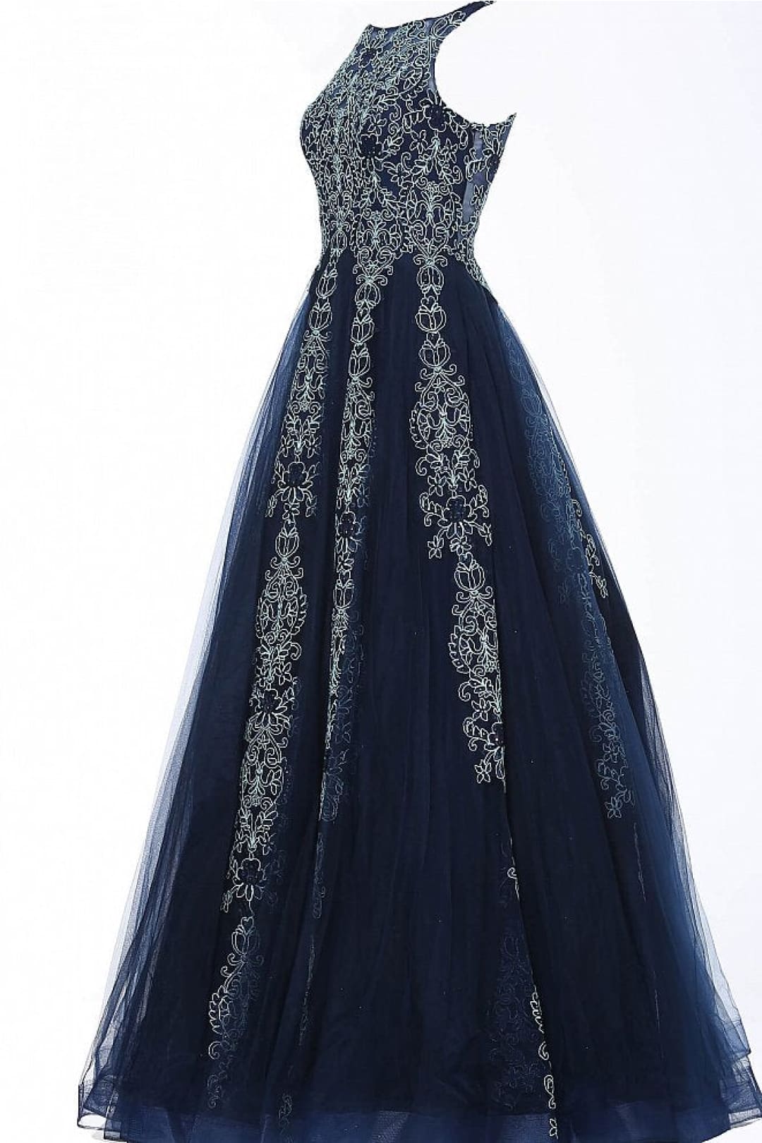 Tulle Sleeveless A-line Gown by Jovani 59046 - 00 / Navy/Aqua - Long Formal Dresses