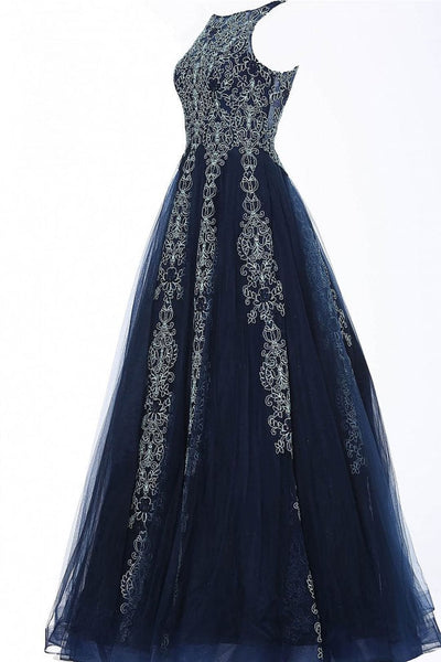 Tulle Sleeveless A-line Gown by Jovani 59046 - 00 / Navy/Aqua - Long Formal Dresses