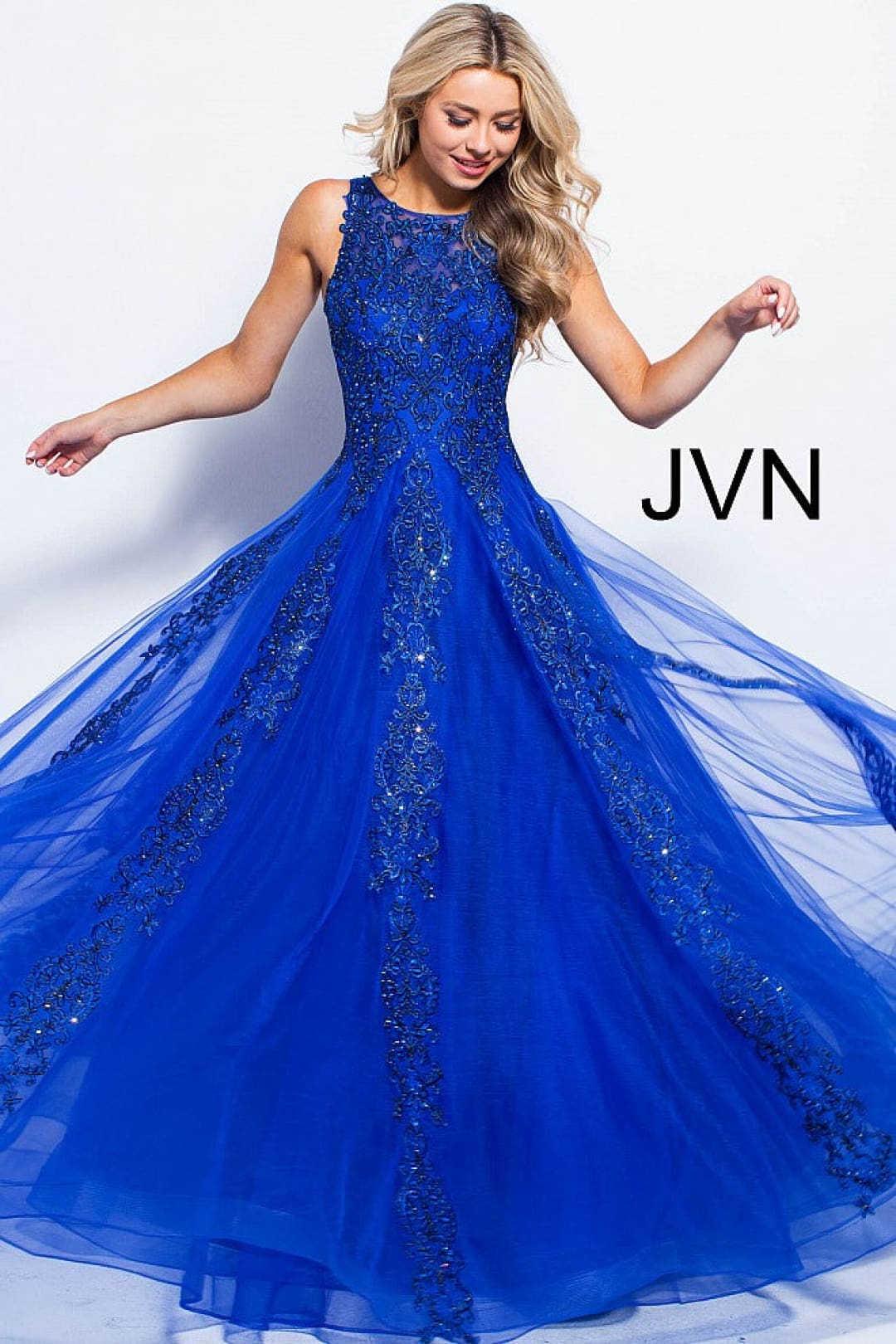 Tulle Sleeveless A-line Gown by Jovani 59046 - 00 / Royal - Long Formal Dresses