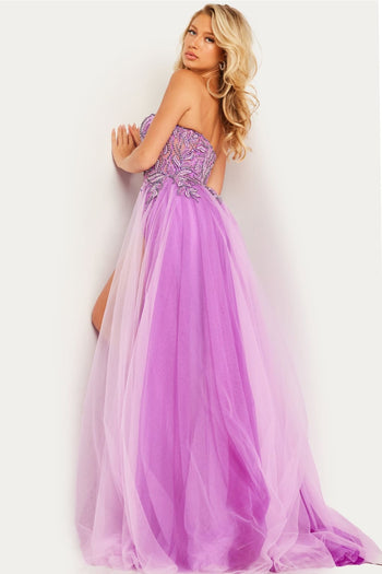 Tulle Strapless A-line Slit Gown by Jovani 23710 - Long Formal Dresses