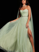Tulle Strapless A-line Slit Gown by Jovani 39307
