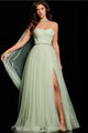 Tulle Strapless A-line Slit Gown by Jovani 39307 - 00 / Mint - Long Formal Dresses