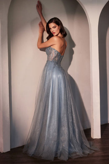 Tulle Strapless A-line Slit Gown by Ladivine CC487 - Long Formal Dresses