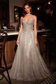 Tulle Strapless A-line Slit Gown by Ladivine CC487 - Silver / 2 - Long Formal Dresses