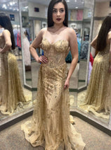 Tulle Strapless Corset Mermaid Dress by Jovani 26113
