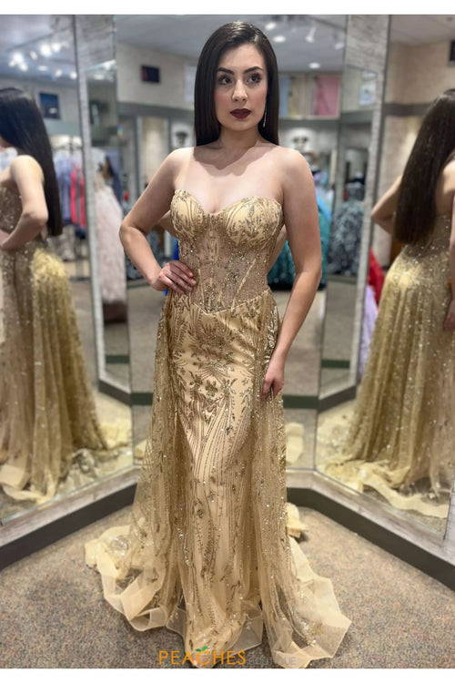 Tulle Strapless Corset Mermaid Dress by Jovani 26113 - 00 / Gold - Long Formal Dresses