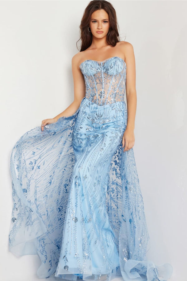 Tulle Strapless Corset Mermaid Dress by Jovani 26113 - 00 / Light Blue - Long Formal Dresses
