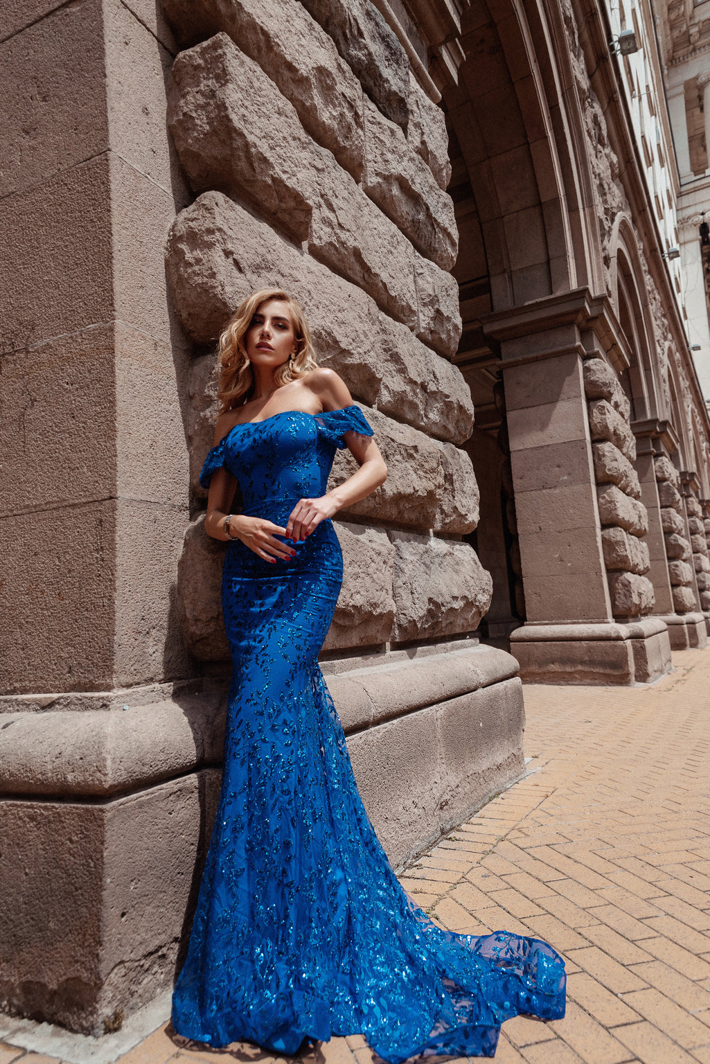 Tina Holly TW024 Prom Mermaid Off-Shoulder Flowy Glitter Fabric Dress