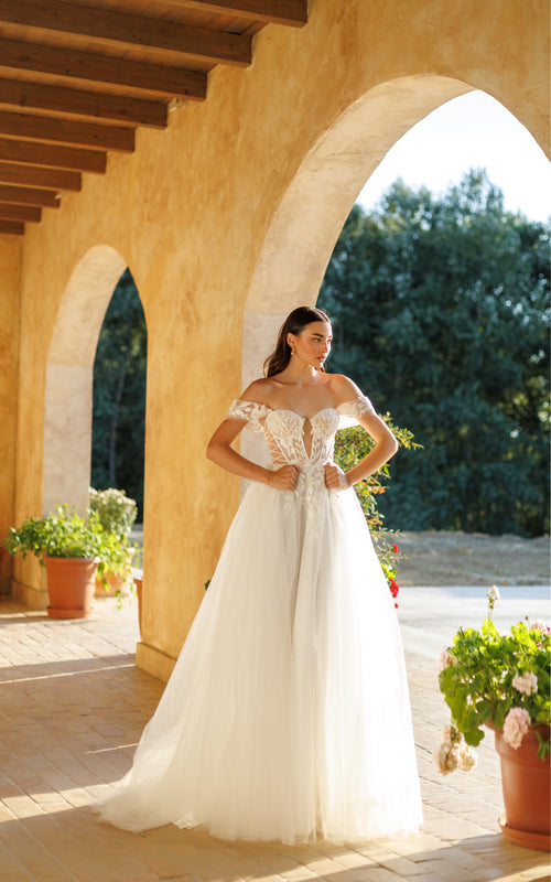 Tina Holly TW480 Wedding A-Line Off-Shoulder Sweetheart Tulle Lace Dress