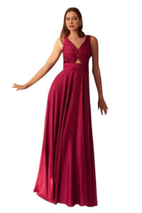 Twisted Keyhole Bodice A-Line Satin Evening Gown 2025 Elegant Dress - BURGUNDY / 4 - Dress