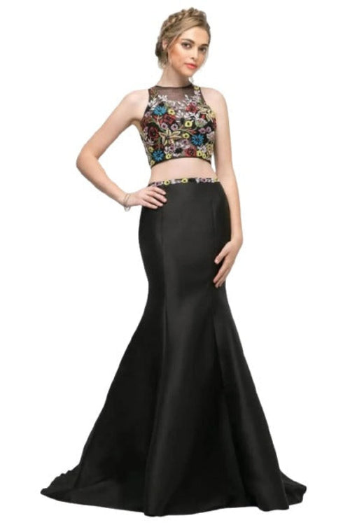 Two-Piece Beaded Mermaid Dress 2025 Elegant Formal Gown - Black / 2 - Prom