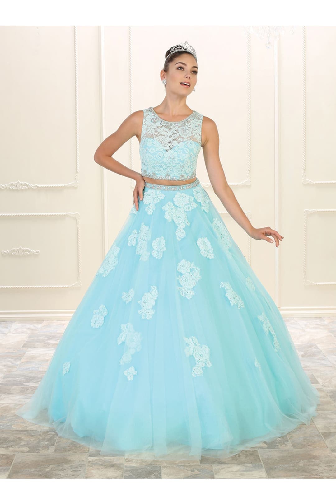 Two Piece Quinceanera Ball Gown - AQUA / 2