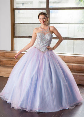 Two-Tone Beaded Halter Quinceañera Dress by Calla KY79398