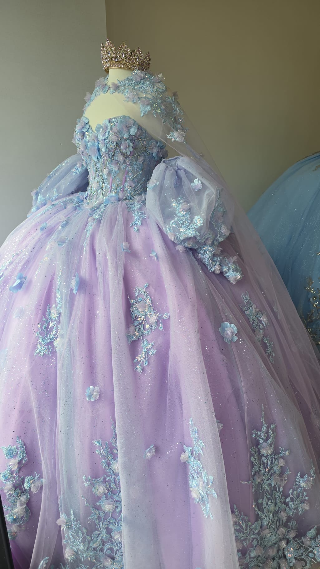 Two-Tone Strapless Cape Ball Gown by Bella Princess PQ1040