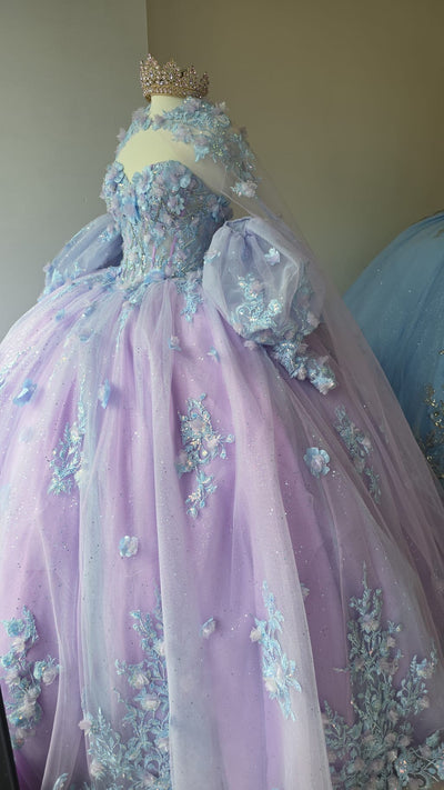 Two-Tone Strapless Cape Ball Gown by Bella Princess PQ1040