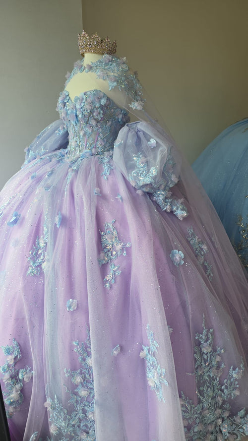 Two-Tone Strapless Cape Ball Gown by Bella Princess PQ1040