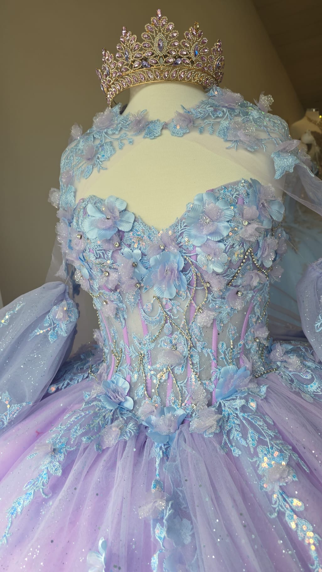 Two-Tone Strapless Cape Ball Gown by Bella Princess PQ1040